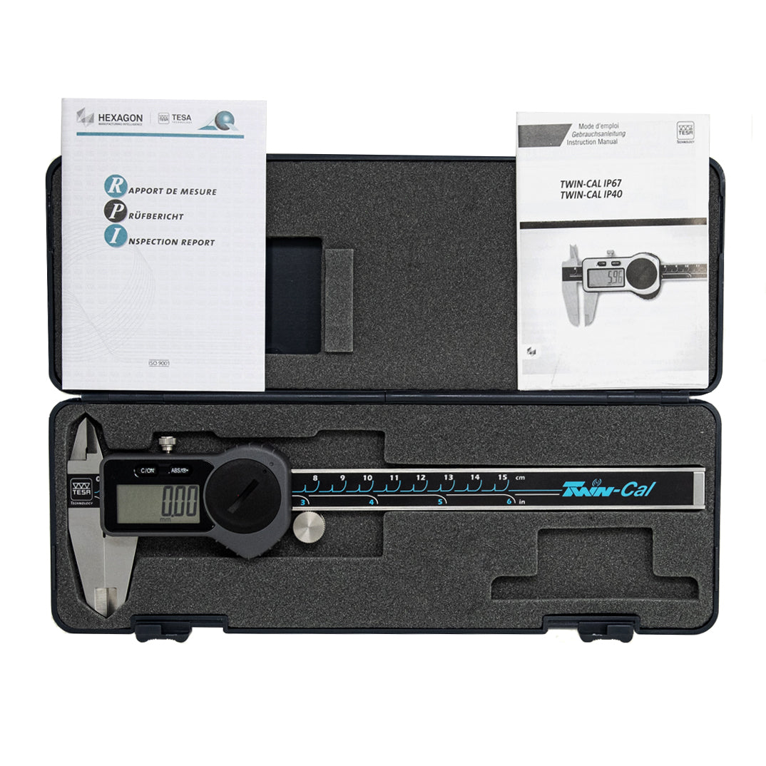 Tesa Trio-Pack TWIN-CAL Universal Digital Calipers 0-150mm (Round Depth Rod with thumb roller) 00530094P