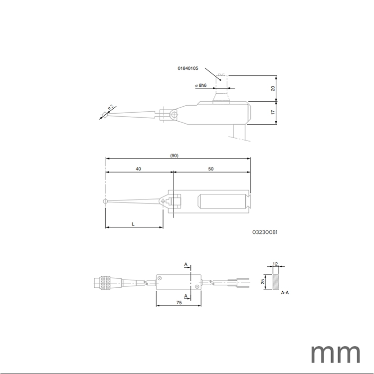 TESA 03230081 GT31 DC Probe with Lever ± 0.3mm 0.1N