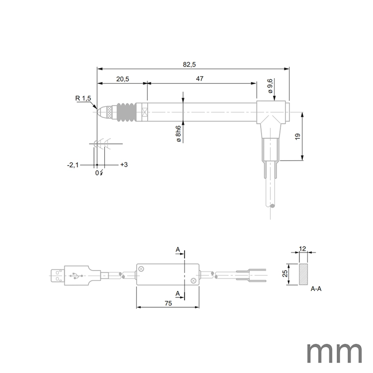 TESA 03230200 GTL21 Probe USB ± 2mm 0.63N