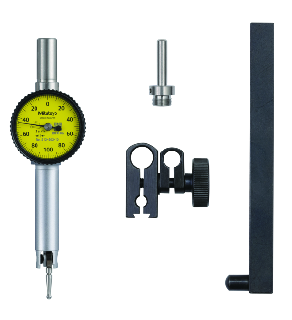 Dial Test Indicator, Pocket Type 0.2mm, 0.002mm, D=4/8 mm Stem, with Bracket 513-503-10T
