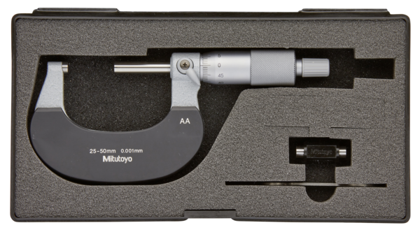 Mitutoyo Outside Micrometer with Heat Ins. Plate 25-50mm, Ratchet, 0,001mm 102-312