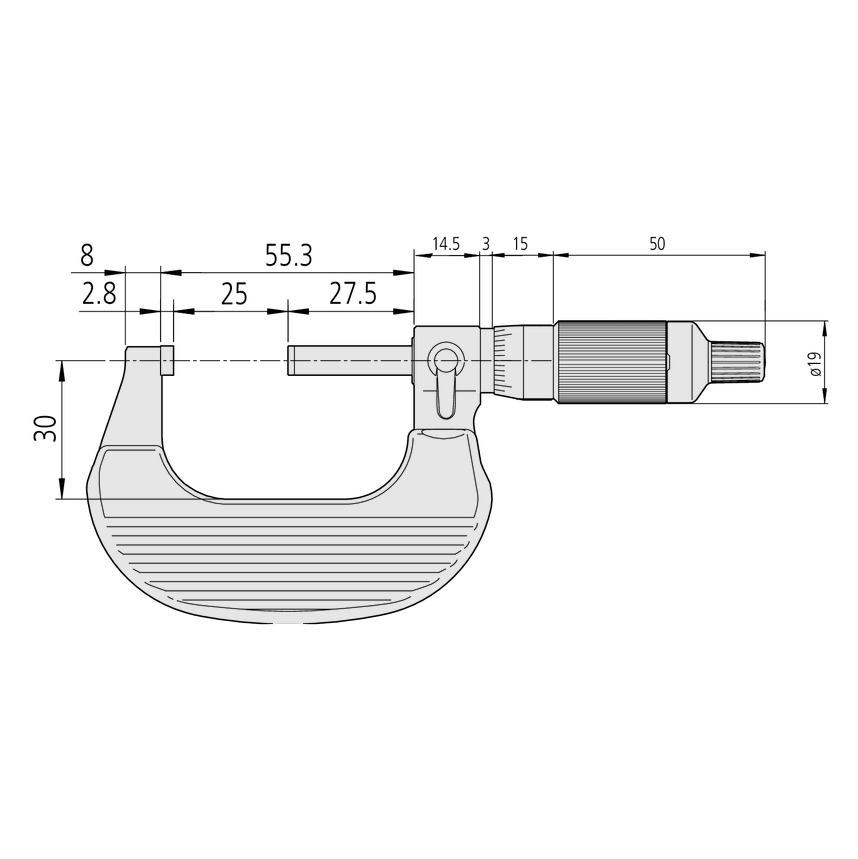 Mitutoyo 102-718 (0.0001″) Ratchet Thimble Micrometer 1-2″