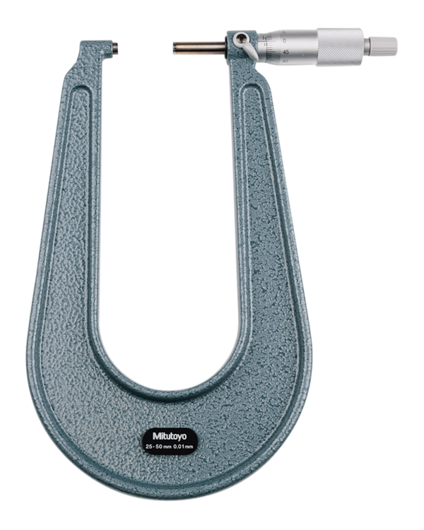 Sheet Metal Micrometer 25-50mm, Flat Anvil/Spindle, 150mm Throat 118-110