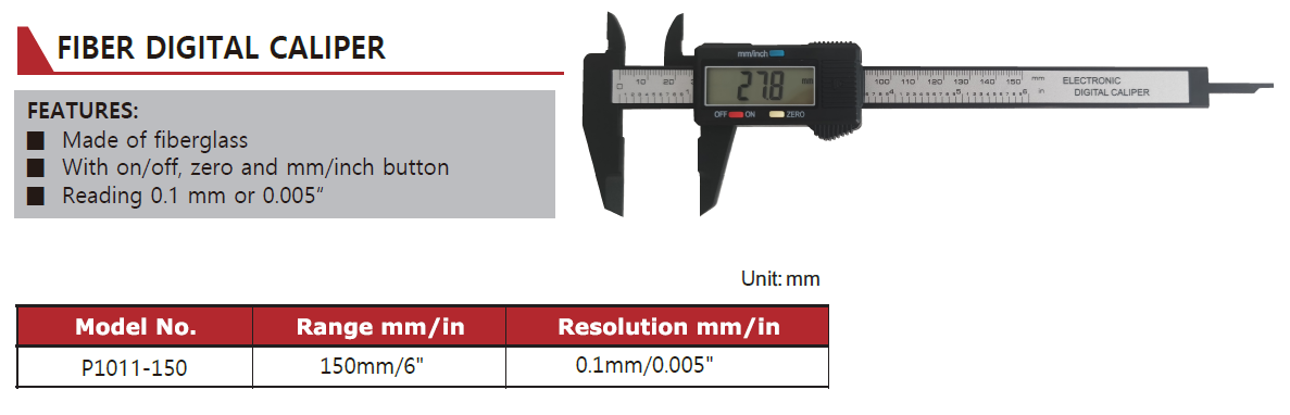 P1011-150 FIBER DIGITAL CALIPER 150mm/6"