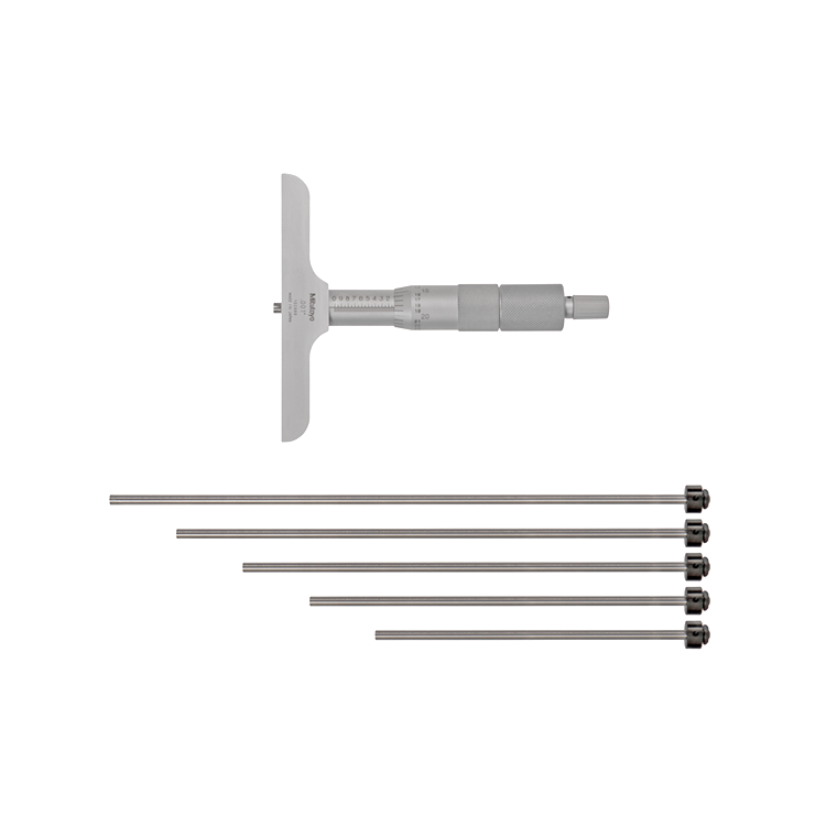Mitutoyo Depth Micrometer, Interchangeable Rods 0-6", 4" Base 129-132