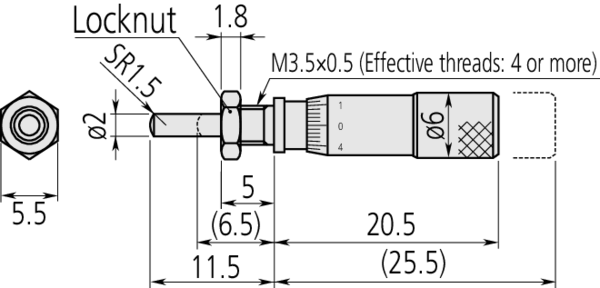 Micrometer Head Ultra-small 0-5mm, Clamp Nut, Spherical Spindle 148-216