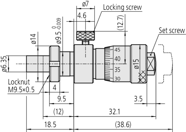 Micrometer Head, Short Thimble Type 0-6,5mm, 0,01mm, Flat, with Clamp Nut 148-317-10