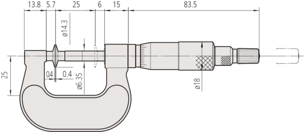 Mitutoyo Disc Micrometer, Non-Rotating Spindle, 0-1", Full Faced, D=14,3mm 169-103-10
