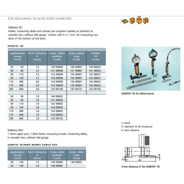 Schwenk Precision Bore Gauge SS Range 110-300mm, Measuring Depth 90mm, Without Dial gauge. For Blind Bores 14400000