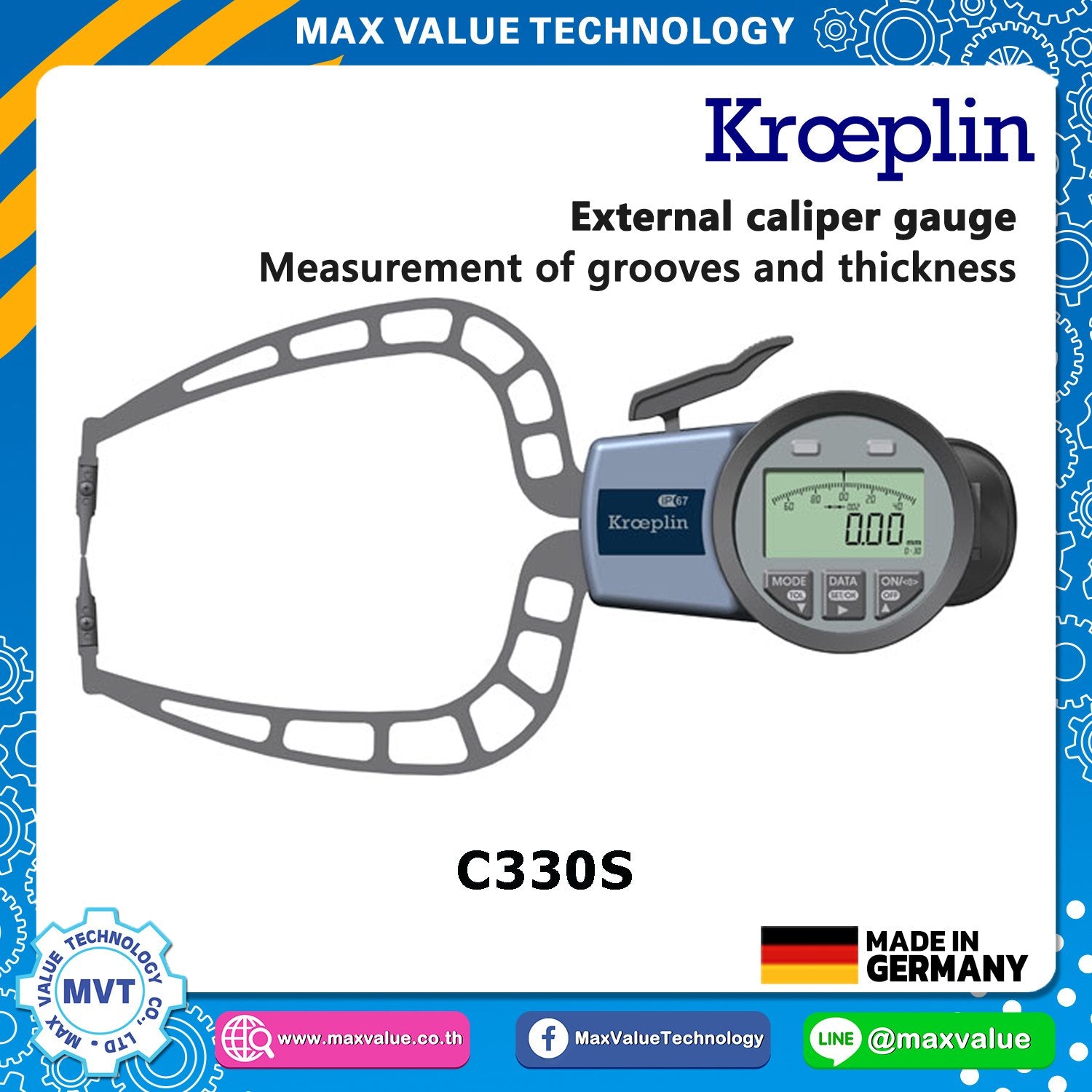 Kroeplin Metric External Caliper Gauge 0-30mm, 0.005mm, C330S