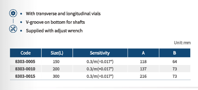 Dasqua Master Level 8303-0005, 150mm sensitivity 0.3m(.017")