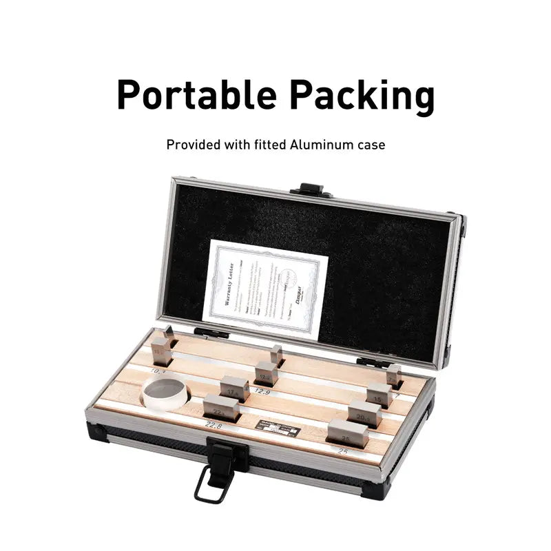 MHC 9100-9159 10 Gauge Blocks, Grade 1 .105, .210, .315, .420, .500, .605, .0625, .100,.125, .200,.250,.300,.500,1.000 & 2.000” 1 Optical Flat: 1” Dia. x.5125” Thickness, .000004", Flatness, .00002" Parallel