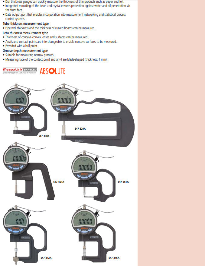 Dial Indicator Thickness Gauge, Lens Thickness, 0-10mm 7313A