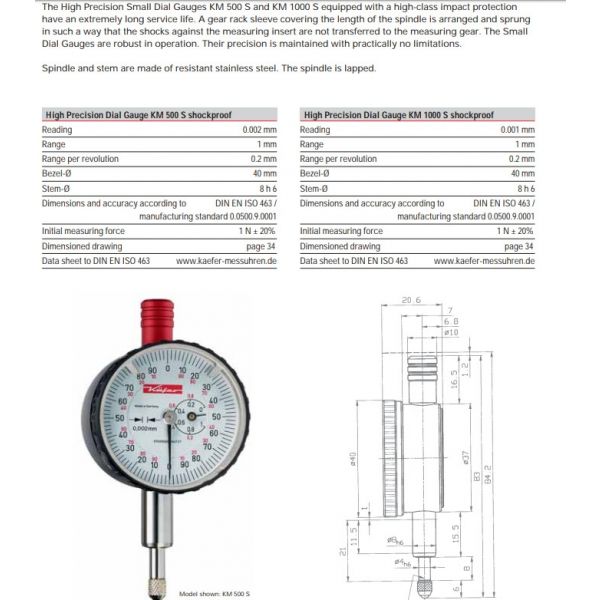 Verdict 23/2061 Kaefer M2S Graduation 0.010 mm Range 10.00 mm Face 58 mm