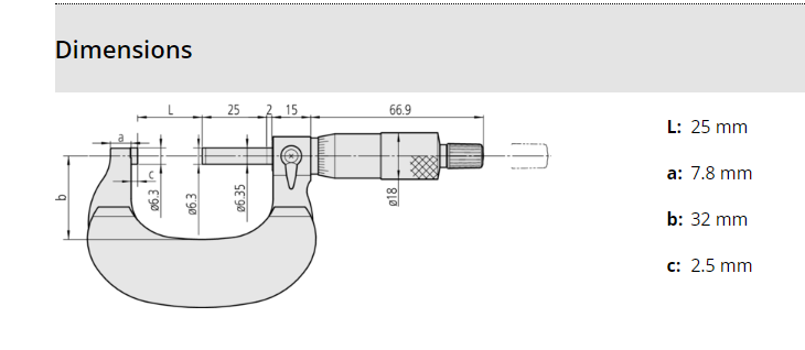 Mitutoyo Outside Micrometer with Heat Ins. Plate 25-50mm, 0,01mm 102-302