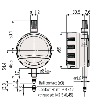 Mitutoyo Digital Indicator ID-C, ASME/ANSI Type Inch/Metric, 0,5", 0,0005", Flat Back 3/8" stem 543-712B