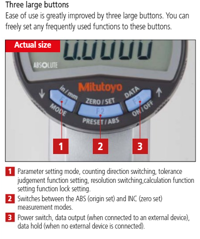 Mitutoyo Digital Indicator ID-C, ASME/ANSI Type Inch/Metric, 0,5", 0,0005", Flat Back 3/8" stem 543-712B