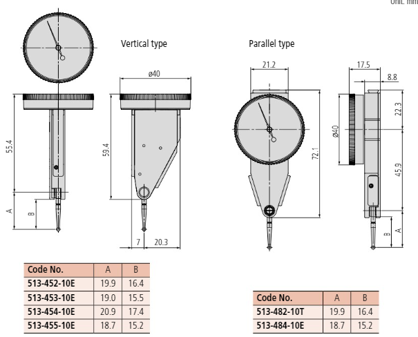 Mitutoyo Series 513-284GT Metric Parallel models, Accuracy: .008mm, Graduation: 0.01mm, Range: 0.8mm, Reading: 0-40-0