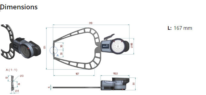 Mitutoyo External Dial Caliper Gauge , 0,005mm 209-911, 0-50mm ( Kroeplin Equivalent D450)