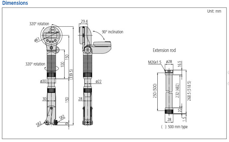 Digital ABS Bore Gauge 511-521 Range 45-100mm/1.8-4"