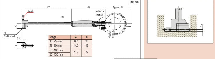 2-Point Inside Measuring Instrument Range 15-35mm, Graduation .001mm 511-435-20