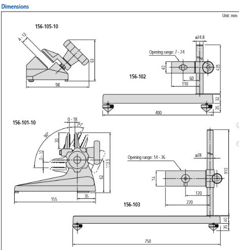 Micrometer Stand, Adjustable Angle Type 156-101-10