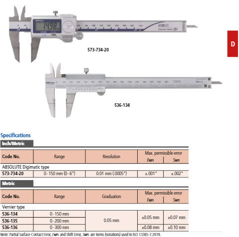 Mitutoyo Vernier Point Caliper 0-300mm, 0,05mm, Metric 536-136