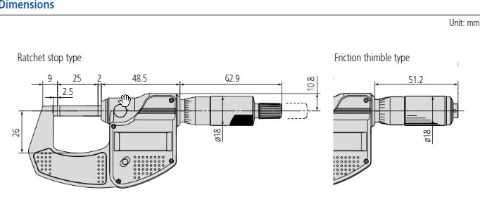 Mitutoyo Metric Digimatic Micrometer 0-25mm/.0-1" W/O Output Resolution .0010mm/.00005" Friction Thimble 293-832-30