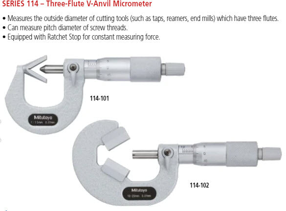 Mitutoyo 3 Flute V-Anvil Micrometer 2,3-25mm 114-204