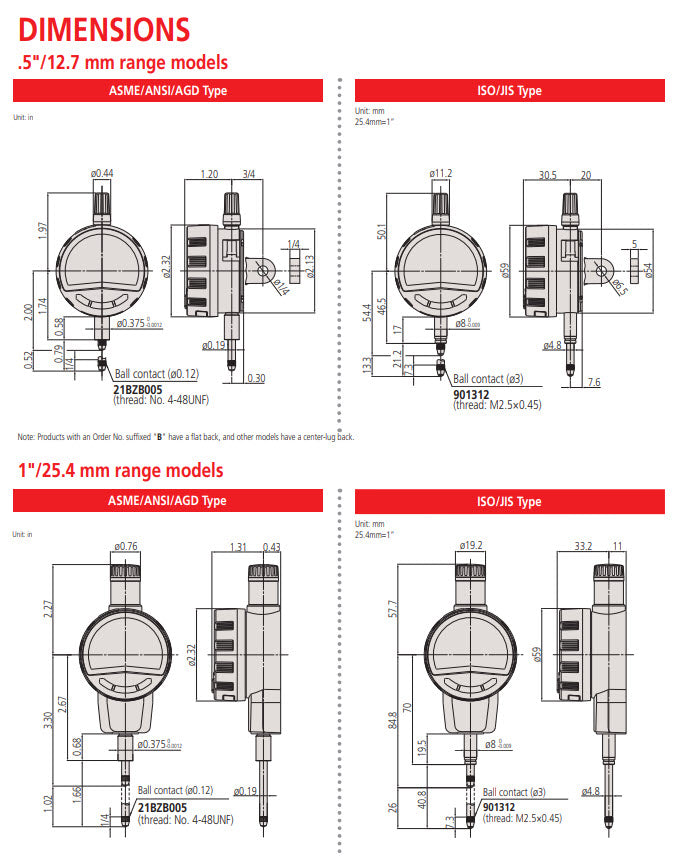Digital Indicator ID-C Inch/Metric, 0,5", 0,00002", Lug Back Plate 543-701