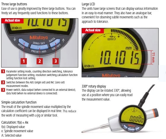 Digital Indicator ID-F Range 50mm/2", 0.00002"/0.0005 mm 543-858E