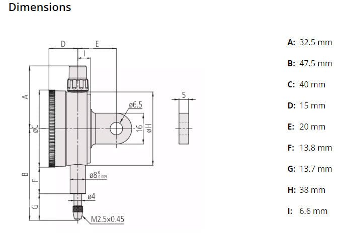 Dial Gauge, Lug Back, ISO Type One Revolution, Shock- & Dustproof, 1mm, 0,01mm 1929A-62