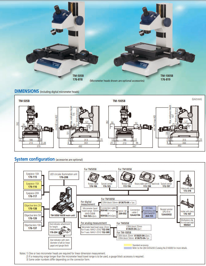 Mitutoyo 176-818E Series 176 TM-Series Toolmakers Microscopes Range 2 x 2" / 50 x 50mm