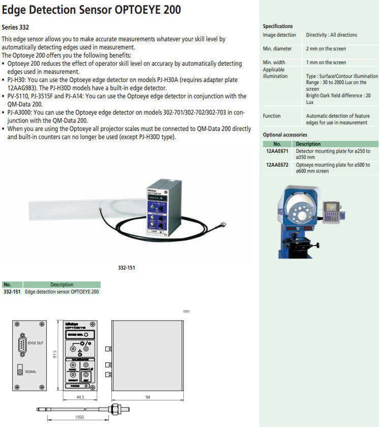 332-151 OPTOEYE200 Edge detection sensor for QMData200