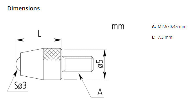 Mitutoyo Plastic Ball Point M2.5 x .45mm Length 7.3mm Radius 1.5mm 901994