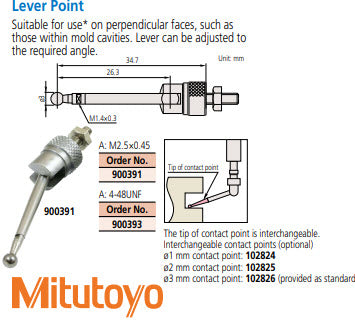 Mitutoyo 900391 Lever point 3mm ball length 36mm