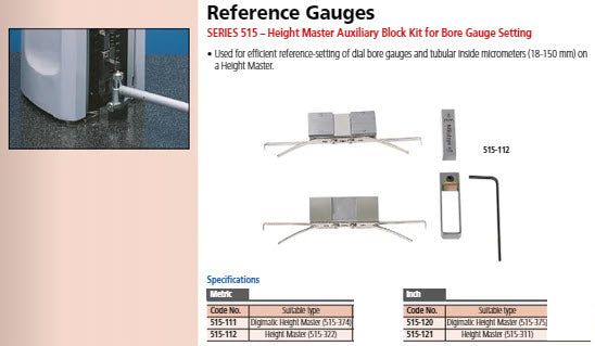 Mitutoyo Auxiliary 515-111 Block Kit for Bore Gauge for use with 515-374