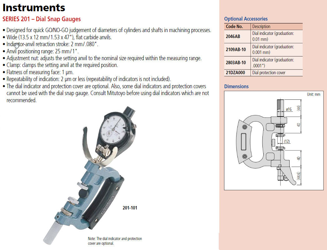 Dial Snap Gauge without Indicator 11-12" 201-162