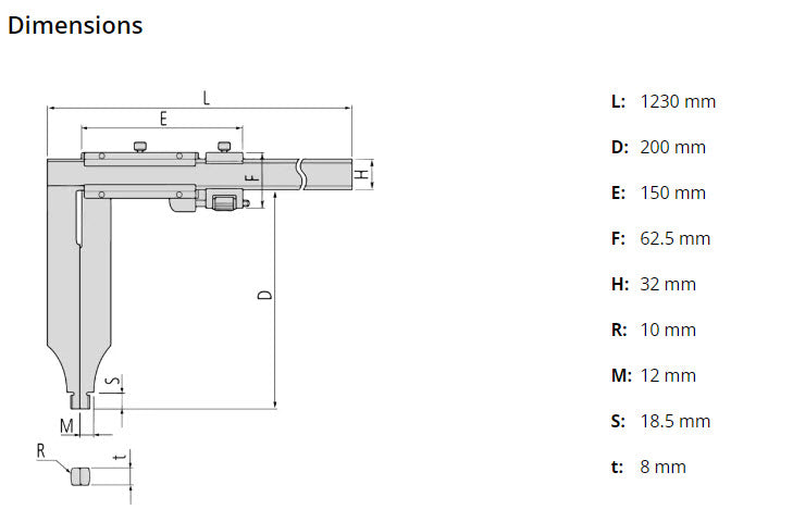 Mitutoyo Vernier Caliper Long Jaw, Fine Adjust. 0-1000mm, 0,02mm, Metric 534-116