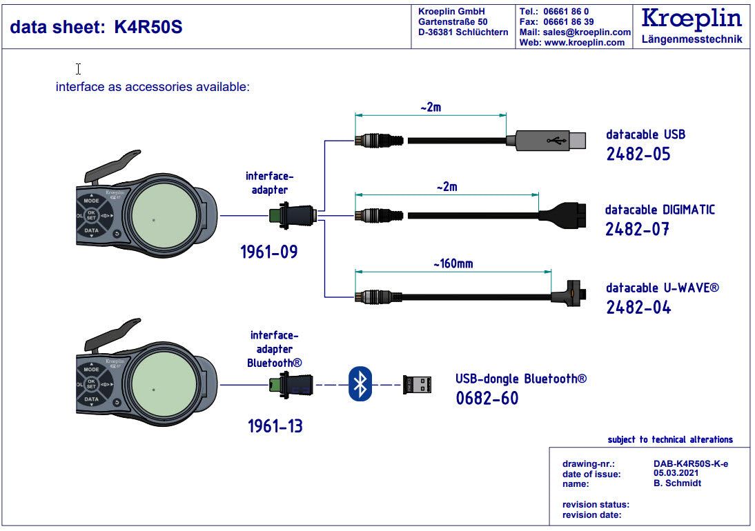 Kroeplin Digital Tube Wall Caliper Gauge 0-50mm, 0.001mm K4R50S( Mitutoyo Equivalent 209-958)
