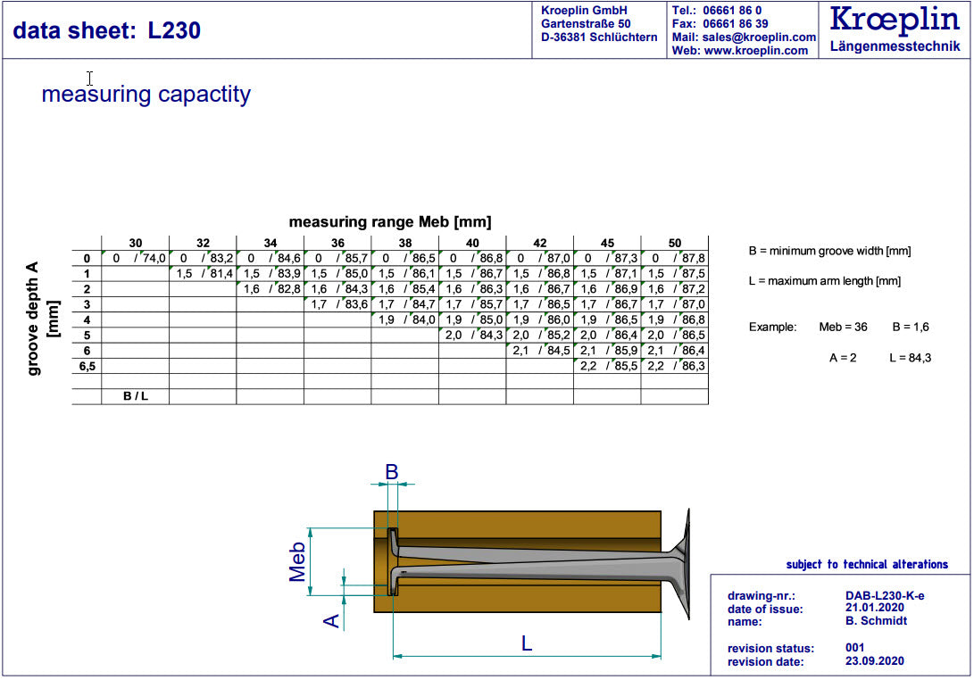 Kroeplin Internal Digital Caliper Gauge L230, 30-50mm ( Mitutoyo Equivalent 209-938)