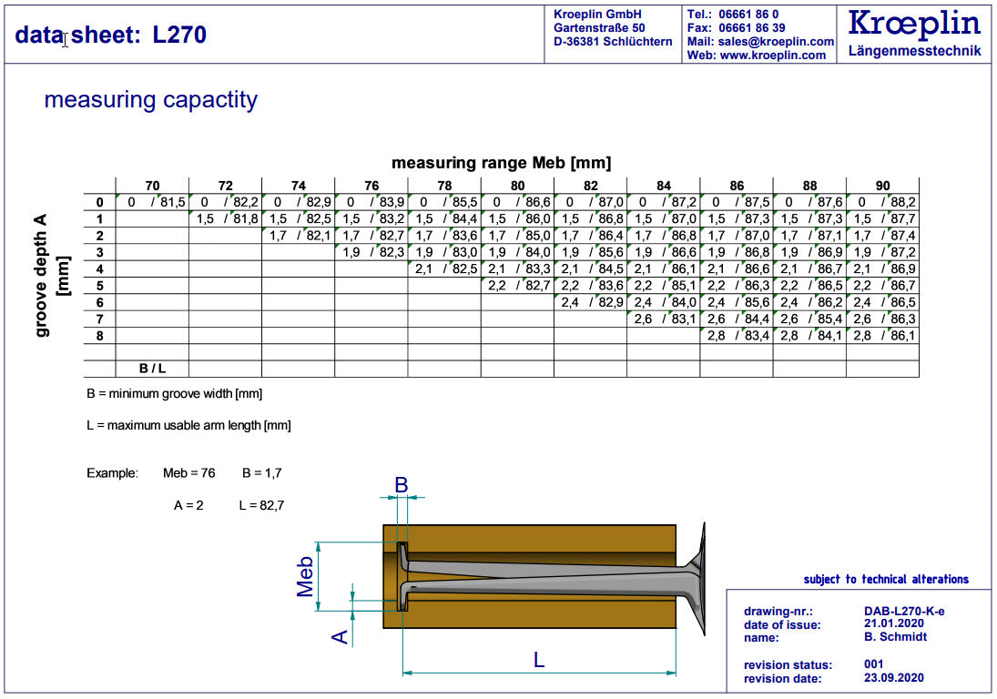 Kroeplin Internal Digital Caliper Gauge L270, 70-90mm/2.8-3.6" ( Mitutoyo Equivalent 209-942)