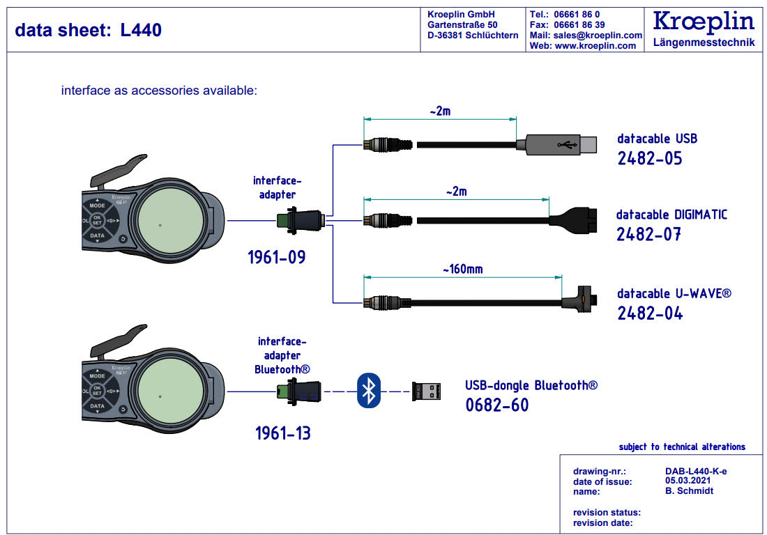 Kroeplin Internal Digital Caliper Gauge L415, 15-65mm/.6-2.6"( Mitutoyo 209-945)