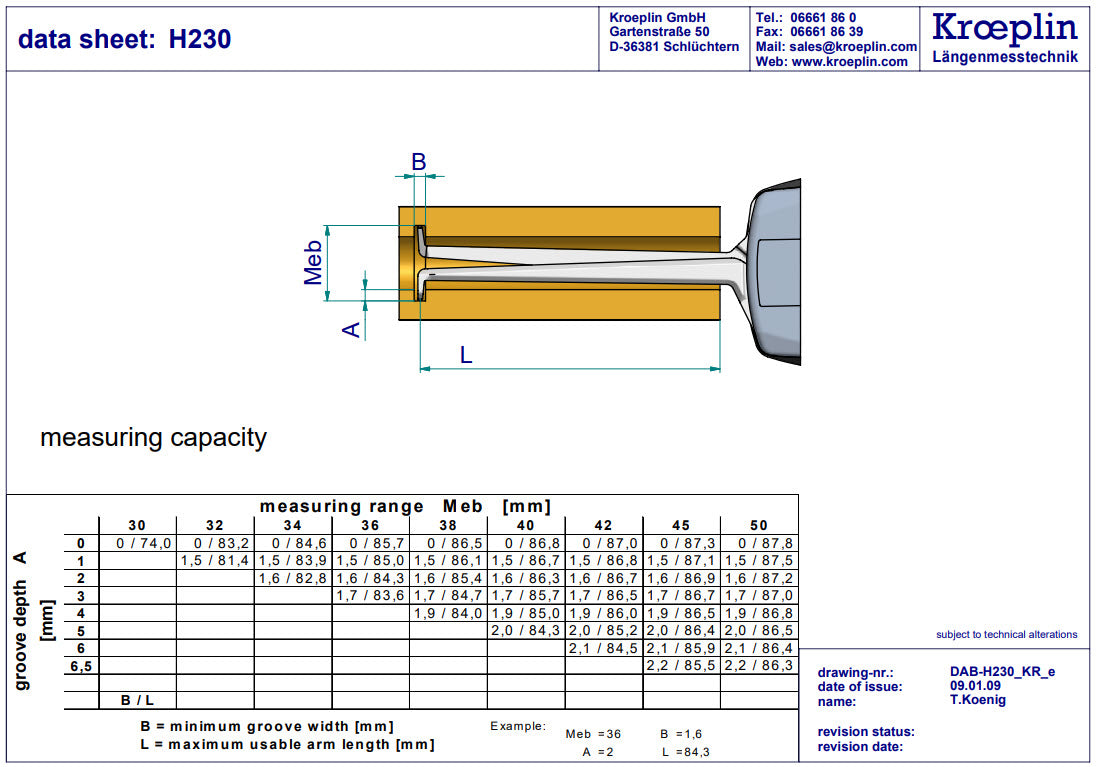 Kroeplin Metric Internal Caliper Gauge 30-50mm, 0.01mm, H230 ( Mitutoyo Equivalent 209-304)