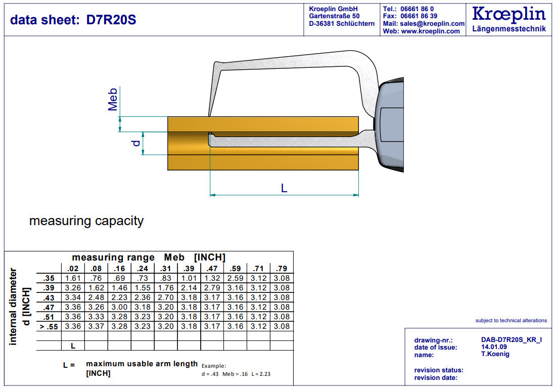 Mitutoyo Internal Dial Caliper Gauge D7R20S, 0-.8"