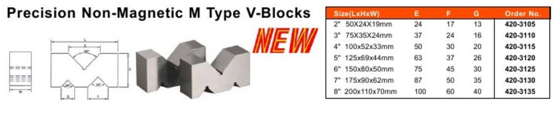 MHC 420-3110 Precision M TYPE V-Blocks 75mm, 75 X 35 X 24mm (L x H x W) Pair