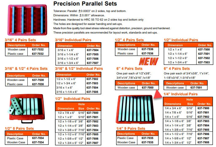 MHC 637-7972 Precision Parallel Sets wooden case pairs 8 x 120mm Parallel +/-.005mm