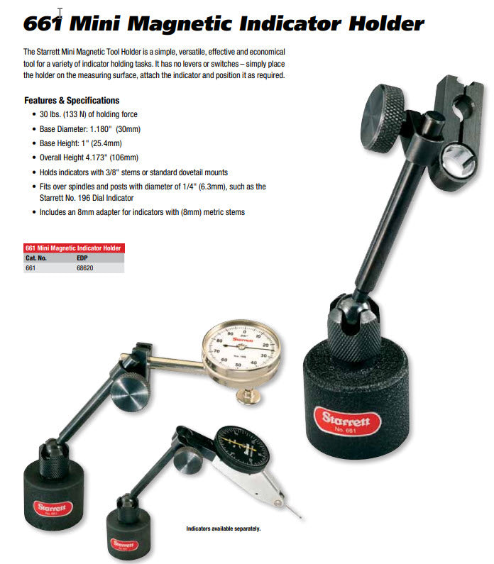 Starrett 661 Mini Magnetic Base Indicator Holder