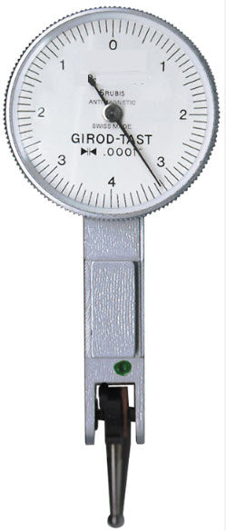 Girod Horizontal Indicator GT1253A, Graduation: .0001", Range: .008", Reading: 0-4-0, Face 1.1'', Stylus .5'', DIN 2270