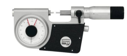 Steinmeyer Feinmess Suhl Indicating Spline Micrometer 0-25mm code 76053704520-IND25, accuracy Standard DIN 863 Micrometer reading .01mm Indicator .001mm with reduced anvils 3mm x 10mm (072108722)